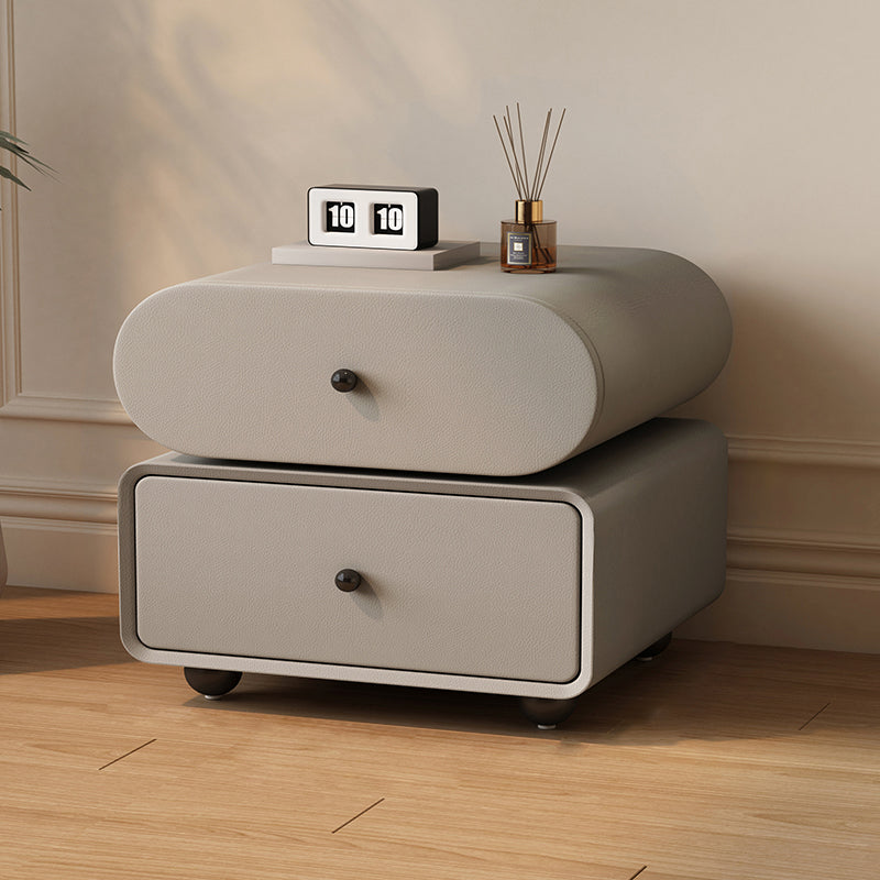 Contemporary Scandinavian Pine Cat-Scratch-Resistant Leather Oval Square Ball Nightstand 2-Drawer For Bedroom