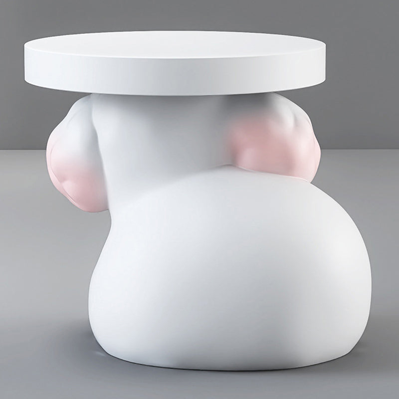 Modern Art Deco Resin Dog & Rabbit-Shaped Round End Table With 1-Tier For Living Room