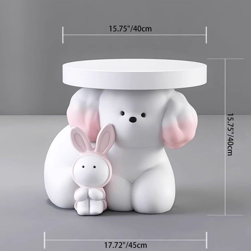 Modern Art Deco Resin Dog & Rabbit-Shaped Round End Table With 1-Tier For Living Room