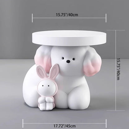 Modern Art Deco Resin Dog & Rabbit-Shaped Round End Table With 1-Tier For Living Room
