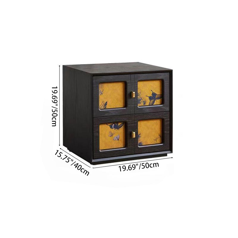 Traditional Chinese Solid Wood Hardware Square Patterned Nightstand With 2 Drawers For Bedroom