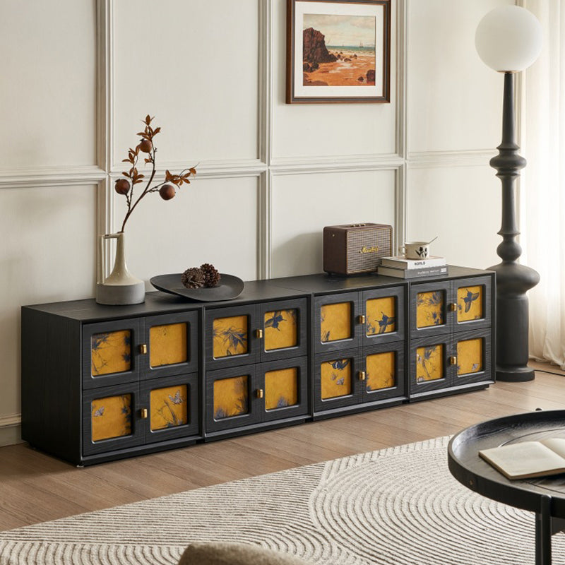 Traditional Chinese Solid Wood Hardware Square Patterned Nightstand With 2 Drawers For Bedroom