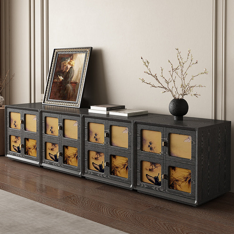 Traditional Chinese Solid Wood Hardware Square Patterned Nightstand With 2 Drawers For Bedroom