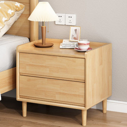 Traditional Chinese Solid Wood Sintered Stone Metal Square-Cylinder Nightstand With 2 Drawers For Bedroom