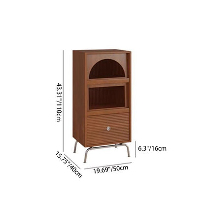 Traditional Chinese Pine Glass Stainless Steel Textured Rectangular Storage Cabinet With 3-Cabinets For Living Room