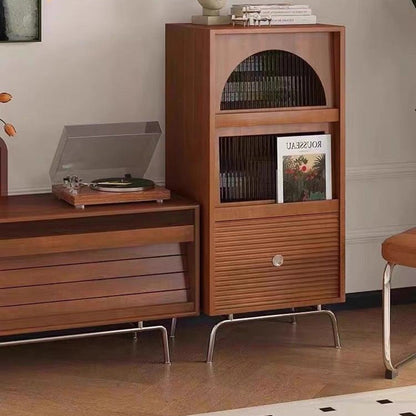 Traditional Chinese Pine Glass Stainless Steel Textured Rectangular Storage Cabinet With 3-Cabinets For Living Room
