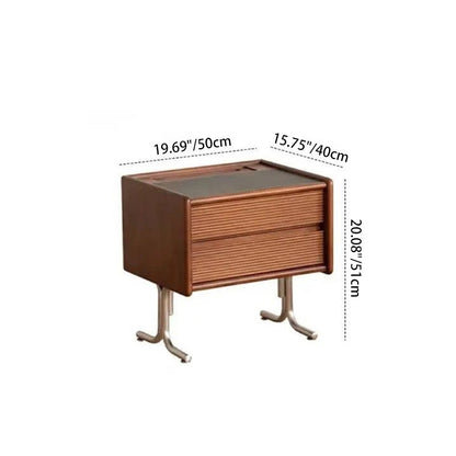 Traditional Chinese Pine Stainless Steel Sintered Stone Wavy Square Nightstand With 2-Drawer For Bedroom