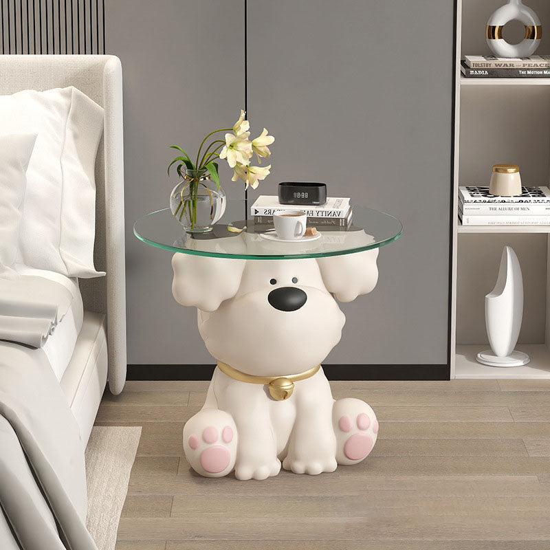 Modern Art Deco Resin Glass Kid Cartoon Cat Dog Bear Side Table 1-Tier For Living Room