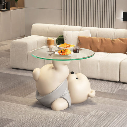 Modern Art Deco Resin Glass Kid Cartoon Cat Dog Bear Side Table 1-Tier For Living Room