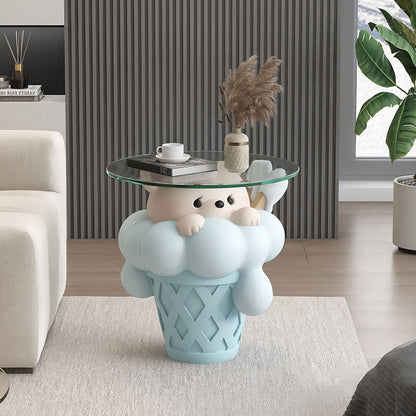 Modern Art Deco Resin Glass Kid Cartoon Cat Dog Bear Side Table 1-Tier For Living Room