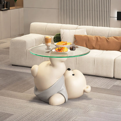 Modern Art Deco Resin Glass Kid Cartoon Cat Dog Bear Side Table 1-Tier For Living Room
