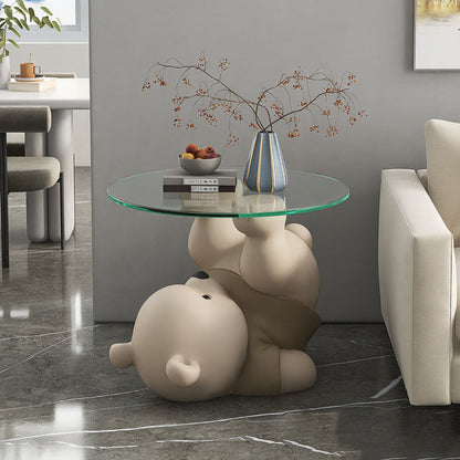 Modern Art Deco Resin Glass Kid Cartoon Cat Dog Bear Side Table 1-Tier For Living Room