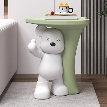 Modern Art Deco Resin Kids Heart Bear Side Table 1-Tier For Living Room