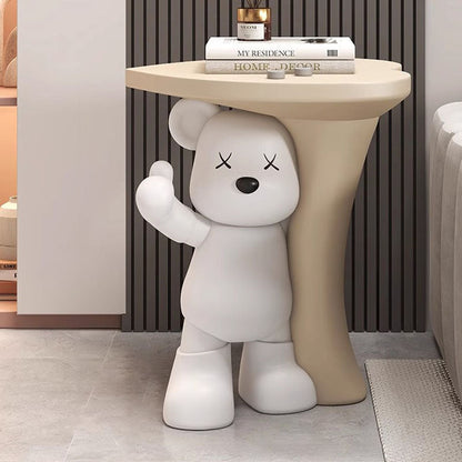 Modern Art Deco Resin Kids Heart Bear Side Table 1-Tier For Living Room