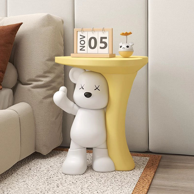 Modern Art Deco Resin Kids Heart Bear Side Table 1-Tier For Living Room