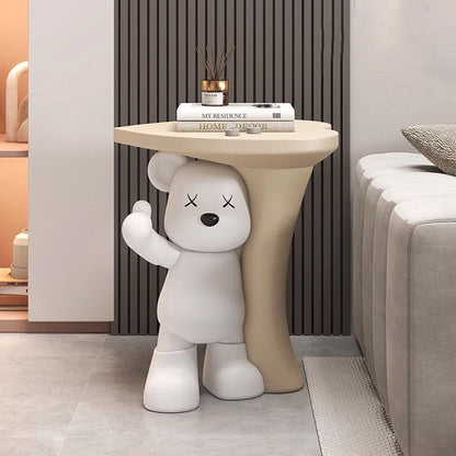 Modern Art Deco Resin Kids Heart Bear Side Table 1-Tier For Living Room