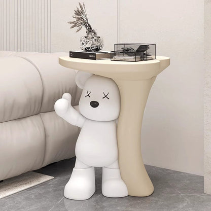 Modern Art Deco Resin Kids Heart Bear Side Table 1-Tier For Living Room