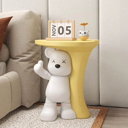 Modern Art Deco Resin Kids Heart Bear Side Table 1-Tier For Living Room