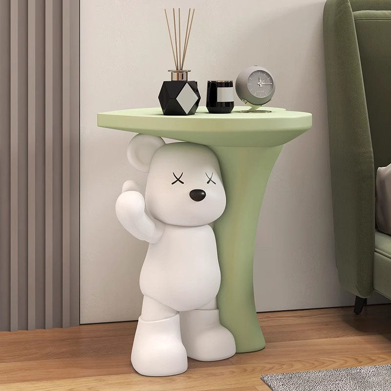 Modern Art Deco Resin Kids Heart Bear Side Table 1-Tier For Living Room