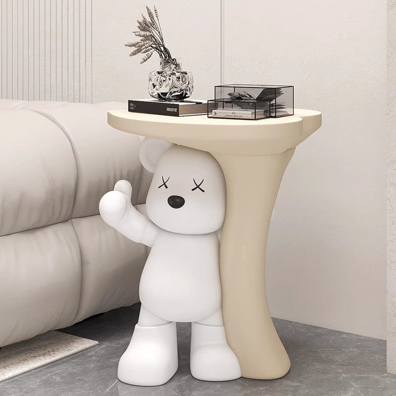 Modern Art Deco Resin Kids Heart Bear Side Table 1-Tier For Living Room