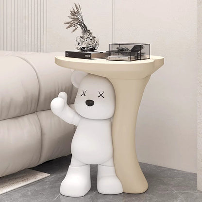 Modern Art Deco Resin Kids Heart Bear Side Table 1-Tier For Living Room