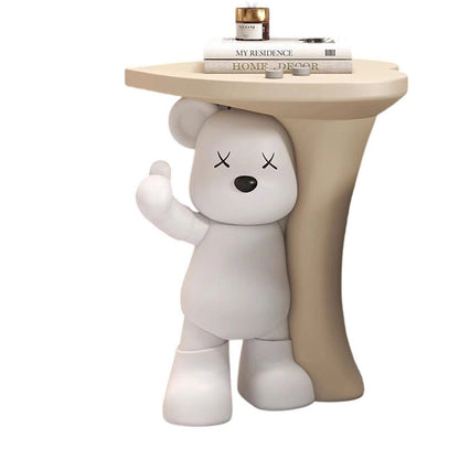 Modern Art Deco Resin Kids Heart Bear Side Table 1-Tier For Living Room
