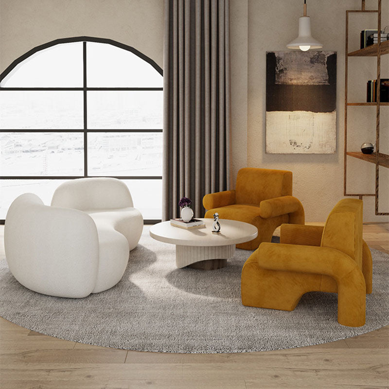 Modern Luxury Corduroy Tech Sherpa Fabric Solid Wood Rounded Square Accent Chair With Backrest Armrests For Living Room