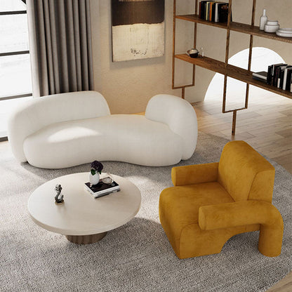 Modern Luxury Corduroy Tech Sherpa Fabric Solid Wood Rounded Square Accent Chair With Backrest Armrests For Living Room
