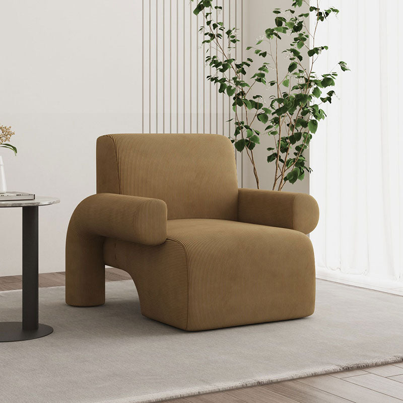 Modern Luxury Corduroy Tech Sherpa Fabric Solid Wood Rounded Square Accent Chair With Backrest Armrests For Living Room