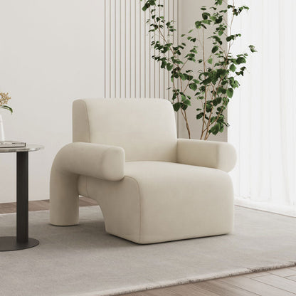 Modern Luxury Corduroy Tech Sherpa Fabric Solid Wood Rounded Square Accent Chair With Backrest Armrests For Living Room
