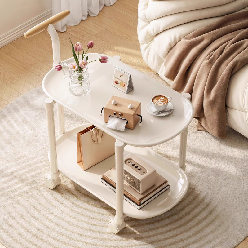 Modern Minimalist Carbon Steel ABS Mobile Oval Side Table With 3-Tier For Living Room