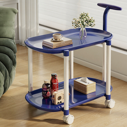 Modern Minimalist Carbon Steel ABS Mobile Oval Side Table With 3-Tier For Living Room