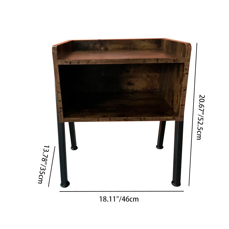 Traditional Vintage Medium Density Fiberboard Metal Square Nightstand With 2-Tier For Bedroom