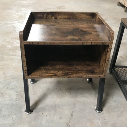 Traditional Vintage Medium Density Fiberboard Metal Square Nightstand With 2-Tier For Bedroom