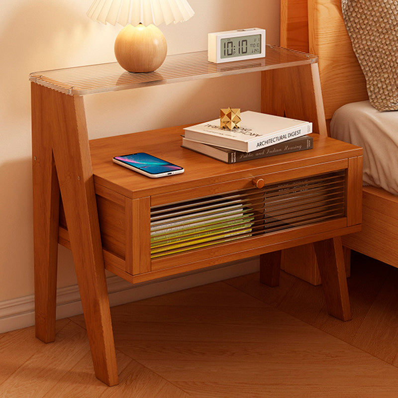 Traditional Vintage Glass Bamboo Rectangular Nightstand 2-Tier For Bedroom
