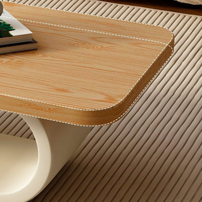 Contemporary Scandinavian Solid Wood Engineered Wood Rounded Rectangular Coffee Table 2-Tier For Living Room