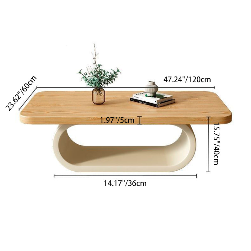Contemporary Scandinavian Solid Wood Engineered Wood Rounded Rectangular Coffee Table 2-Tier For Living Room