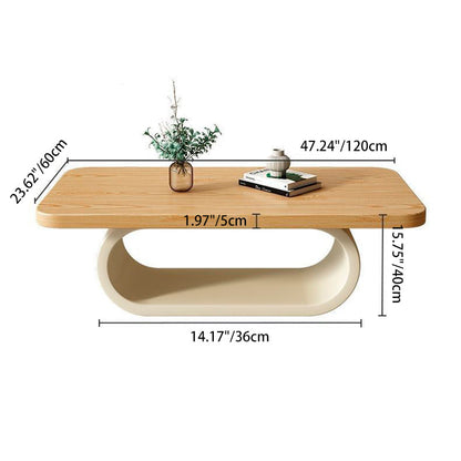 Contemporary Scandinavian Solid Wood Engineered Wood Rounded Rectangular Coffee Table 2-Tier For Living Room