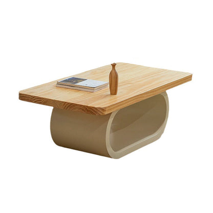 Contemporary Scandinavian Solid Wood Engineered Wood Rounded Rectangular Coffee Table 2-Tier For Living Room