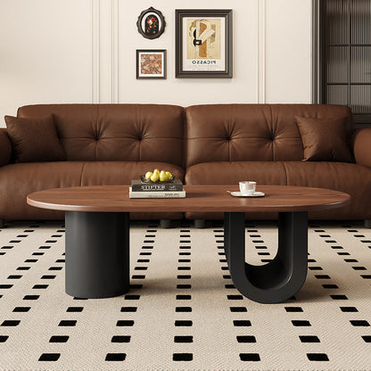 Contemporary Creative Solid Wood Plywood Metal Oval Round U-Shape Coffee Table 1-Tier For Living Room