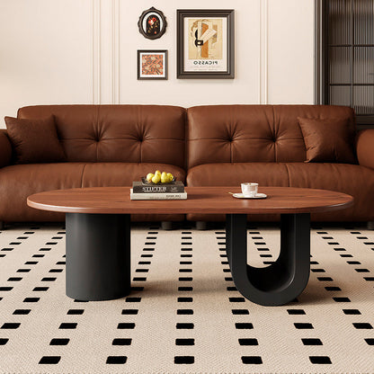 Contemporary Creative Solid Wood Plywood Metal Oval Round U-Shape Coffee Table 1-Tier For Living Room