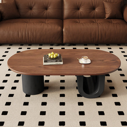 Contemporary Creative Solid Wood Plywood Metal Oval Round U-Shape Coffee Table 1-Tier For Living Room