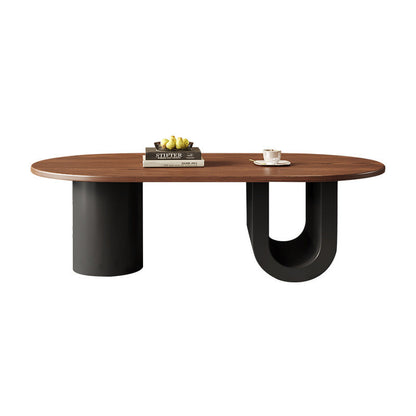 Contemporary Creative Solid Wood Plywood Metal Oval Round U-Shape Coffee Table 1-Tier For Living Room