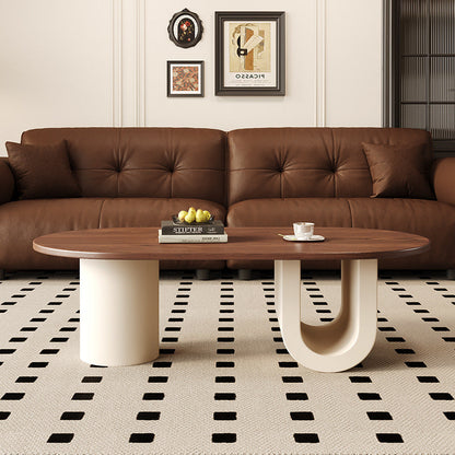 Contemporary Creative Solid Wood Plywood Metal Oval Round U-Shape Coffee Table 1-Tier For Living Room