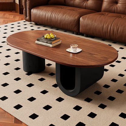 Contemporary Creative Solid Wood Plywood Metal Oval Round U-Shape Coffee Table 1-Tier For Living Room