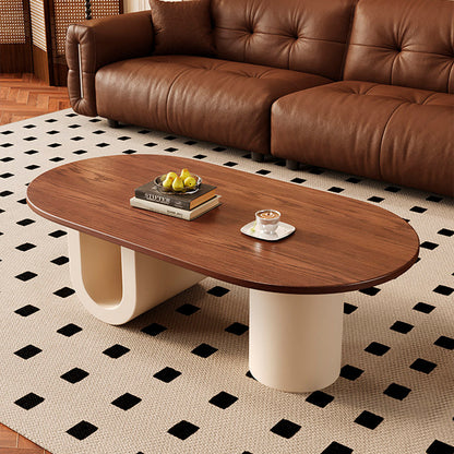 Contemporary Creative Solid Wood Plywood Metal Oval Round U-Shape Coffee Table 1-Tier For Living Room