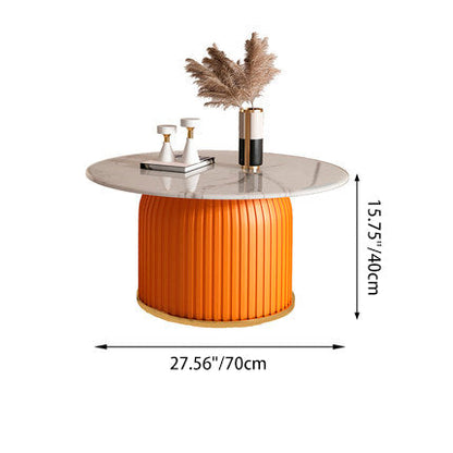 Contemporary Scandinavian Sintered Stone Metal Round Cylindrical Coffee Table 1-Tier For Living Room