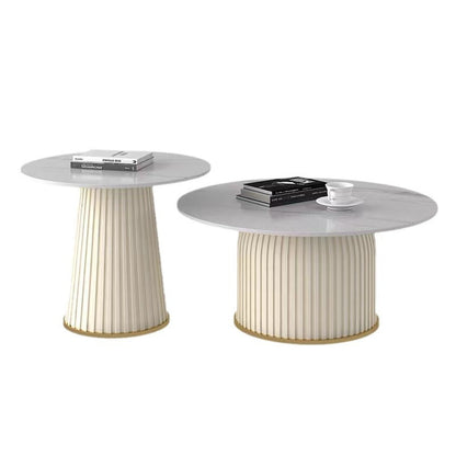 Contemporary Scandinavian Sintered Stone Metal Round Cylindrical Coffee Table 1-Tier For Living Room