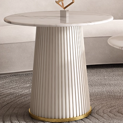 Contemporary Scandinavian Sintered Stone Metal Round Cylindrical Coffee Table 1-Tier For Living Room