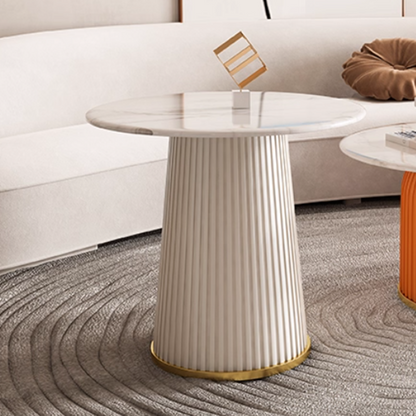 Contemporary Scandinavian Sintered Stone Metal Round Cylindrical Coffee Table 1-Tier For Living Room
